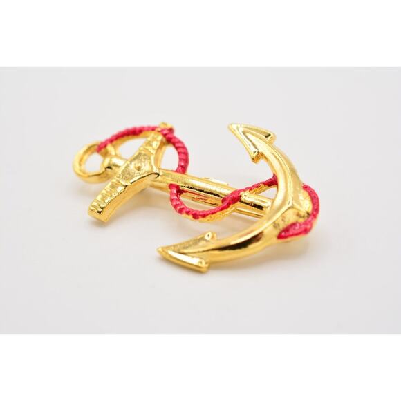 Vintage Pin Brooch Anchor Sailor Nautical Red Enamel Gold Tone 1980s NOS BinA5 - Picture 8 of 12